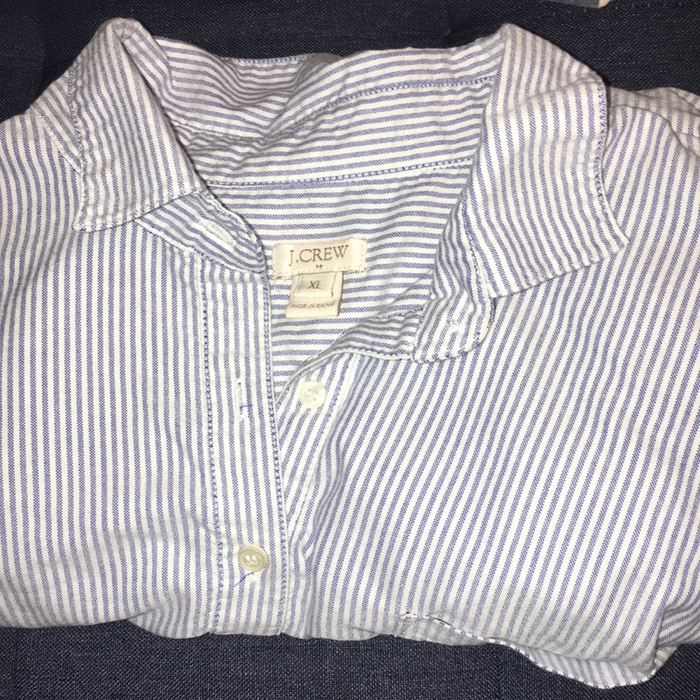 J. Crew baby blue and white long sleeve shirt